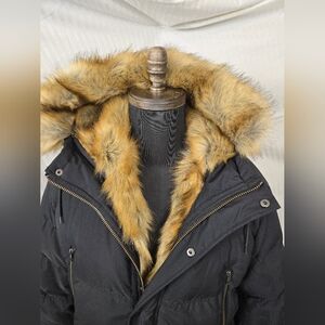 Men's Black Parka with Faux Fur Trim